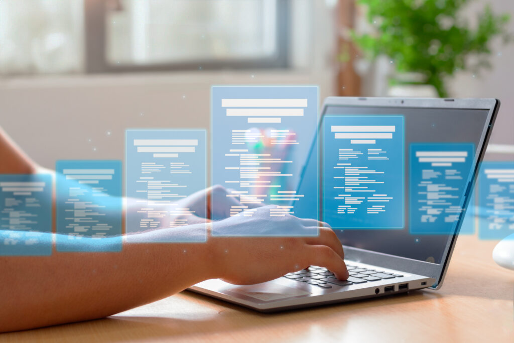 a man completing a checklist of digital forms on his computer